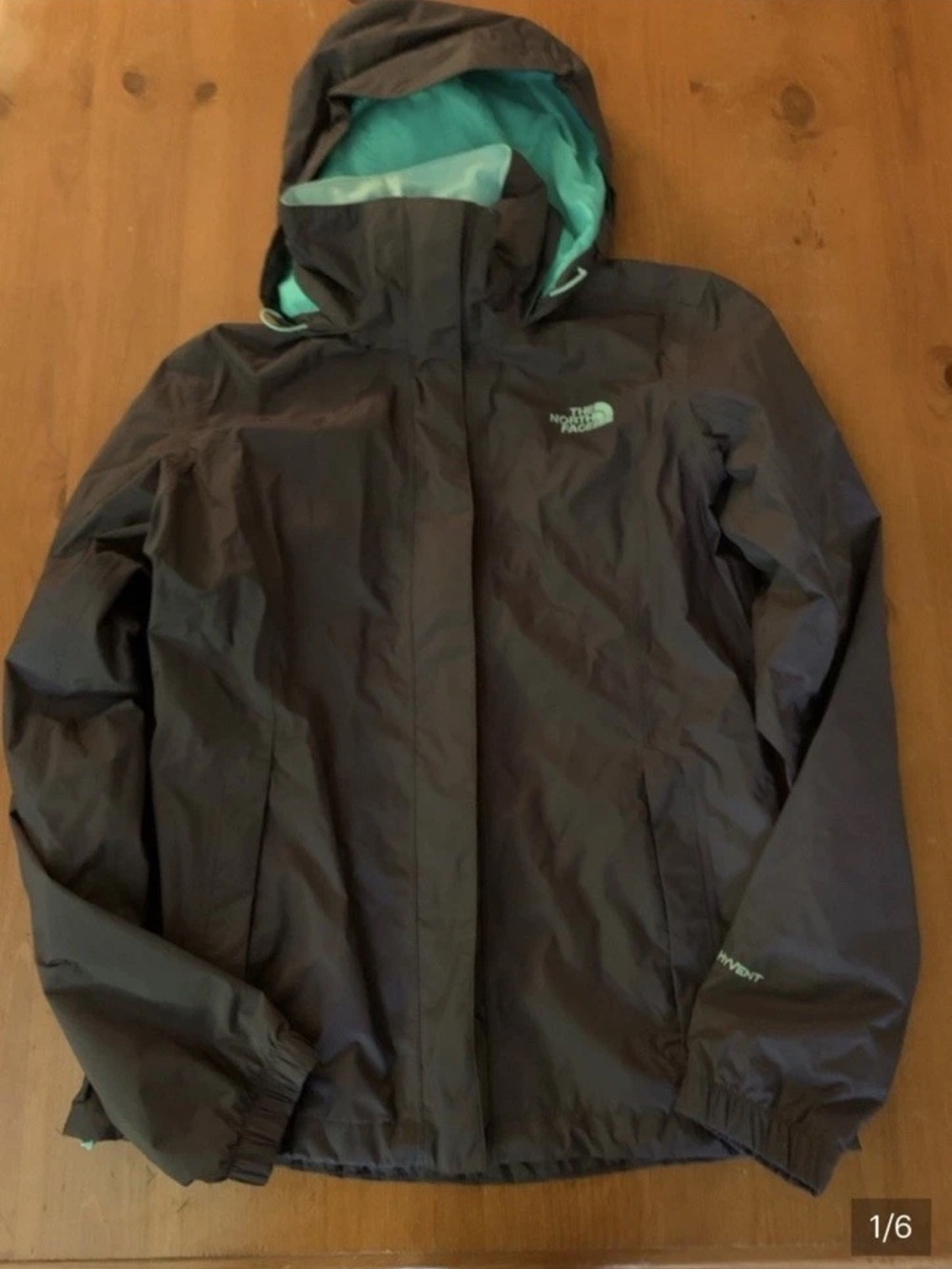 The North Face Women's Hooded Rain Jacket Charcoal with Aqua Lining Size Small